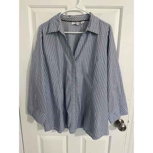 Riders by Lee Striped Button Down Shirt Womens 1X Long Sleeve Blue White - Picture 1 of 8